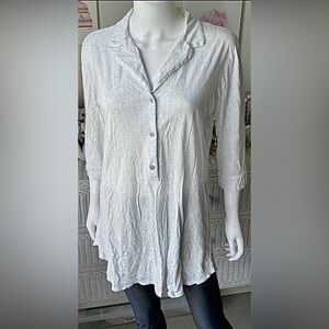 Natori pajama Cotton Tunic Long Sleeves white with soft baby blue pattern Size M
